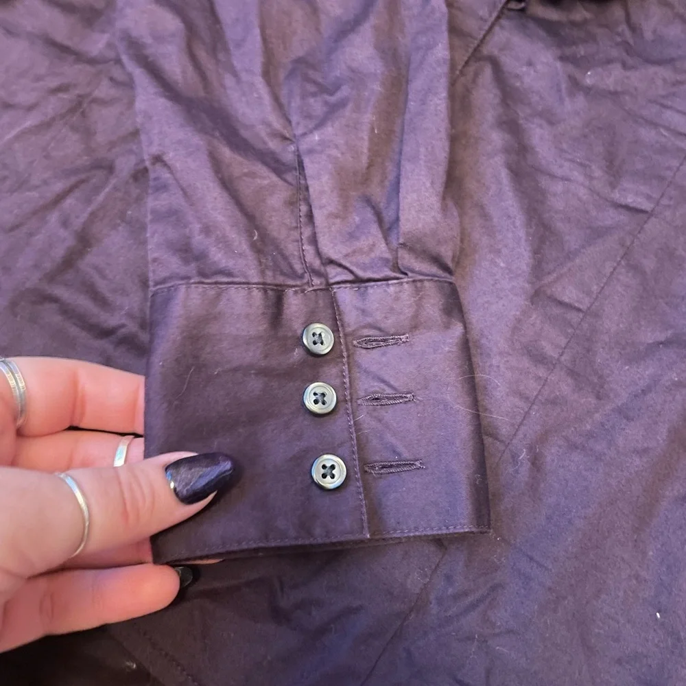 LOFT petite ruffle neck button up blouse - Picture 3 of 7